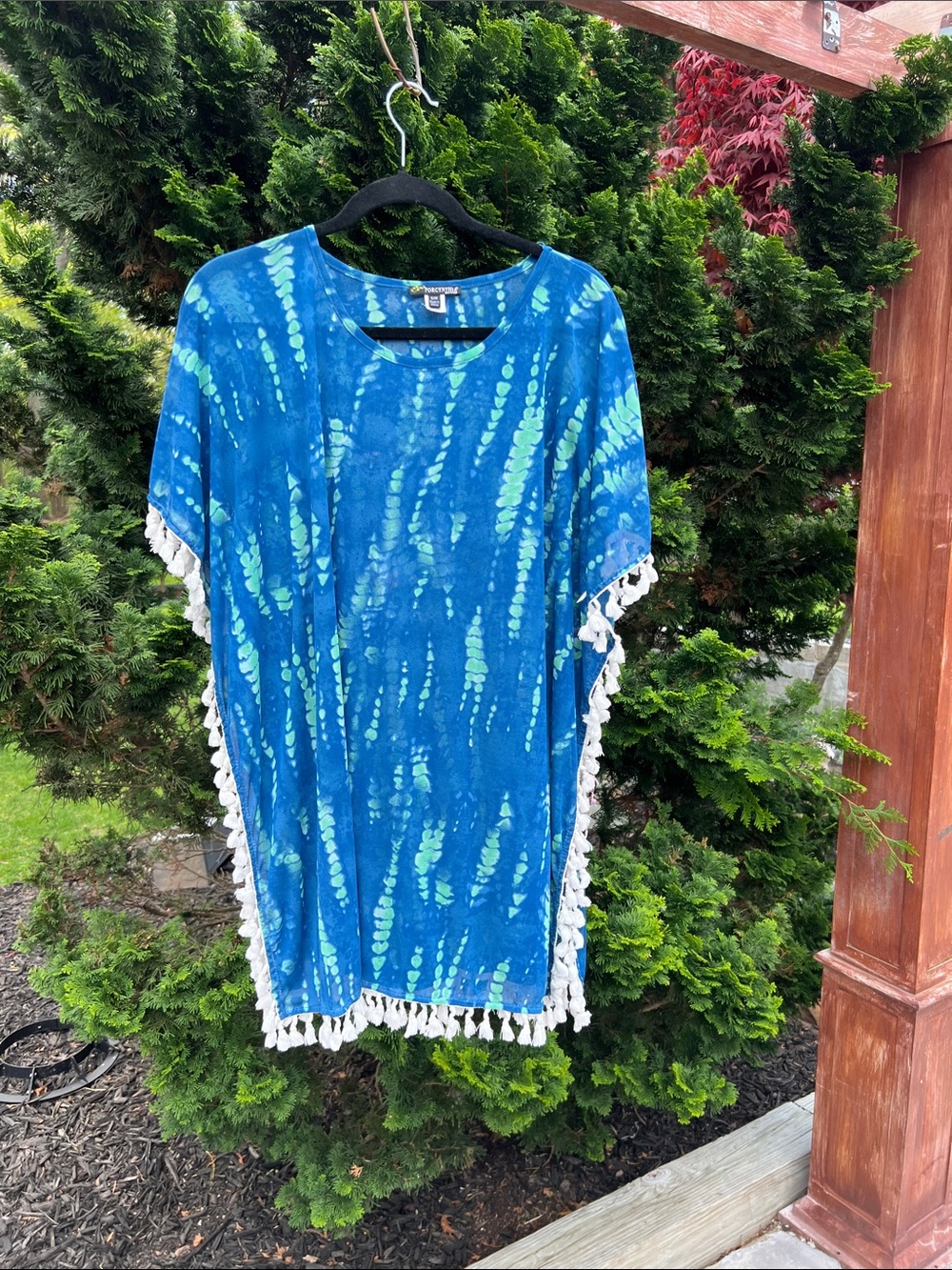 For Cynthia Blue and Teal Tie-Dye Beach Cover-Up